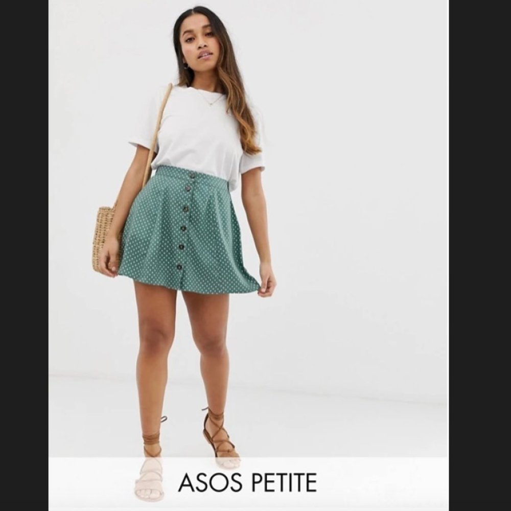 ASOS PETITE button front mini skirt Green US 12